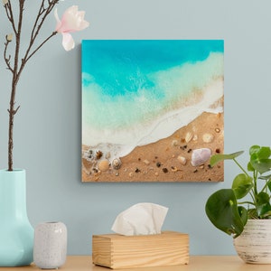 Ocean Resin Art | "Sanctum" | Coastal Wall Decor | Original Resin Beach Painting With Sand And Shells