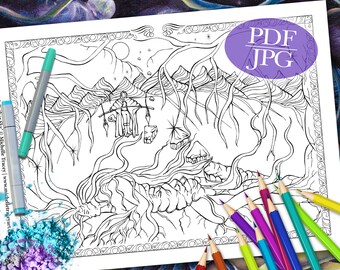 Mother Earth Father Sky Coloring Page: Fantasy Goddess Art (PDF, JPG)