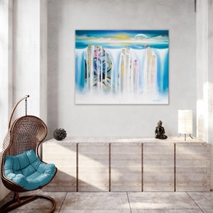 ORIGINAL BUDDHA PAINTING &quot;Samadhi&quot; | Visionary Painting | Spiritual Wall Art | Waterfall Art | Ocean Art | Lotus Art