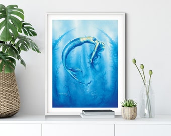 Original Meerjungfrau Aquarell Malerei: Fantasy Ocean Art (40x30 cm)