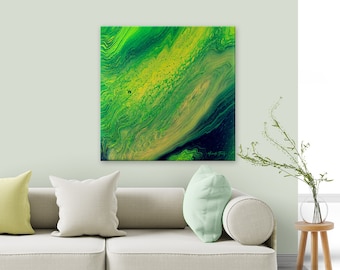 ORIGINAL ABSTRACT PAINTING "Sacred Earth Breath" | Canvas Painting | Acrylic Abstract Painting | Green & Gold Abstract Wall Art | Fluid Art