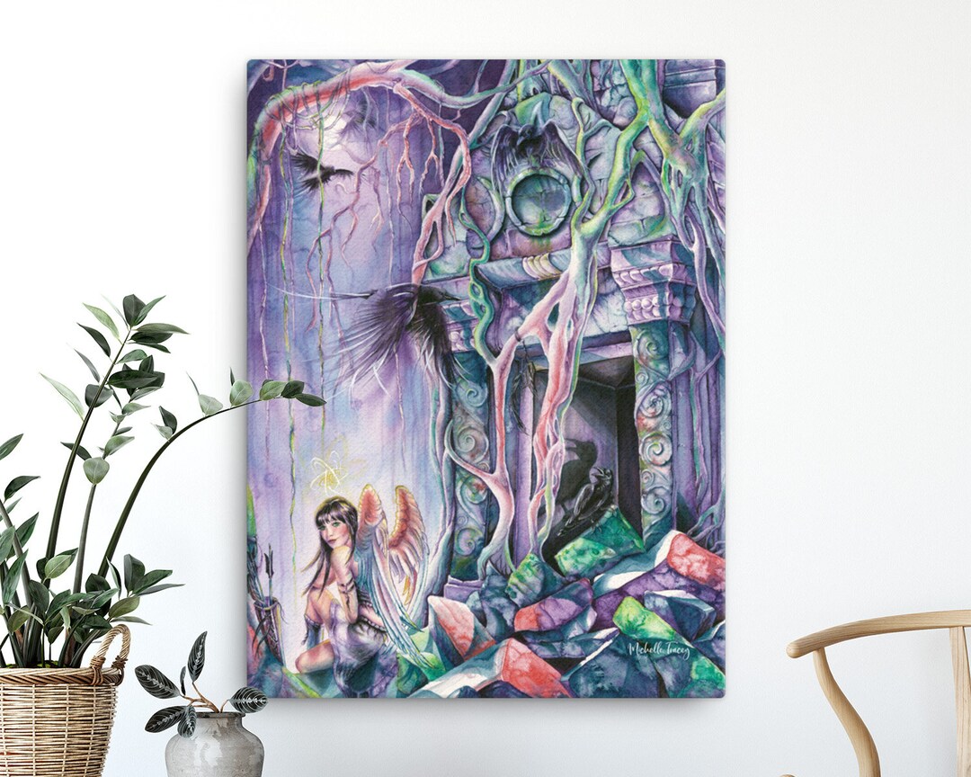 Angel and Raven Canvas Print: Fantasy Watercolor Wall Art - Etsy