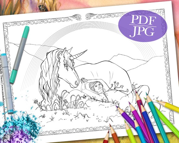 Download Nowhere But Here Fantasy Unicorn Rainbow Coloring Pages For Adults Coloring Books Printable
