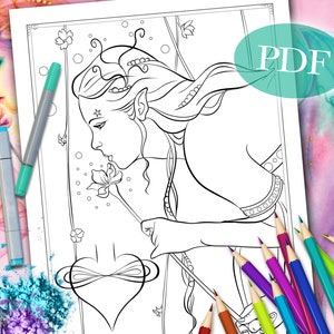 FAIRY COLORING PAGE &#39;Sienna Fairy No. 6&#39; | Coloring Page for Adults | Fantasy Coloring Page | Digital Download | Printable | pdf