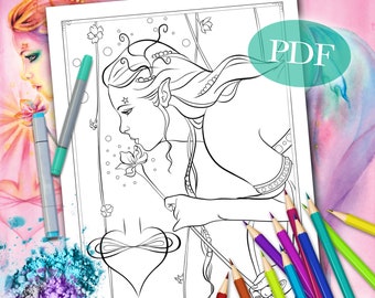 FAIRY COLORING PAGE 'Sienna Fairy No. 6' | Coloring Page for Adults | Fantasy Coloring Page | Digital Download | Printable | pdf