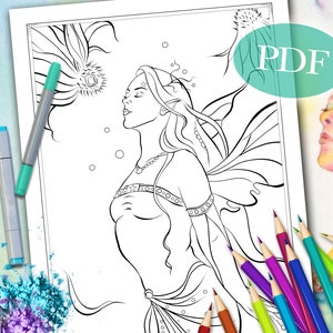 FAIRY COLORING PAGE &#39;Sienna Fairy No. 5&#39; | Coloring Page for Adults | Fantasy Coloring Page | Digital Download | Printable | pdf