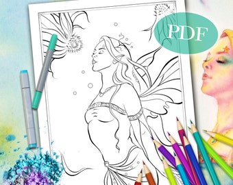 FAIRY COLORING PAGE 'Sienna Fairy No. 5' | Coloring Page for Adults | Fantasy Coloring Page | Digital Download | Printable | pdf