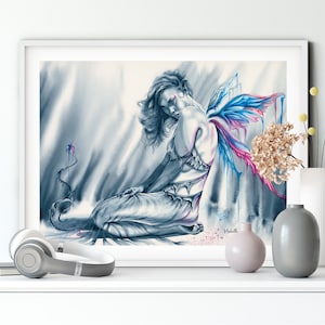 PINTURA ORIGINAL DE ACUARELA - &#39;Luz en la oscuridad&#39; Pintura de fantasía, arte de hadas, pintura espiritual, bellas artes