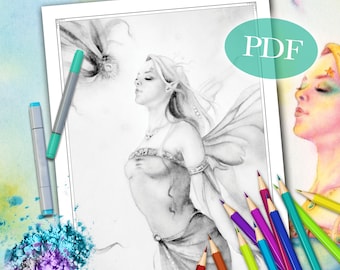 Fairy Grayscale Coloring Page: Sienna No. 5 (PDF)