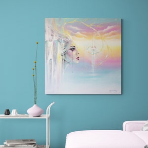 ORIGINAL VISIONARY PAINTING Divine Connection Goddess Painting Acrylic Painting Spiritual Wall Art Ocean Art Sunset Art image 1