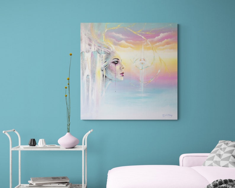 ORIGINAL VISIONARY PAINTING Divine Connection Goddess Painting Acrylic Painting Spiritual Wall Art Ocean Art Sunset Art image 1