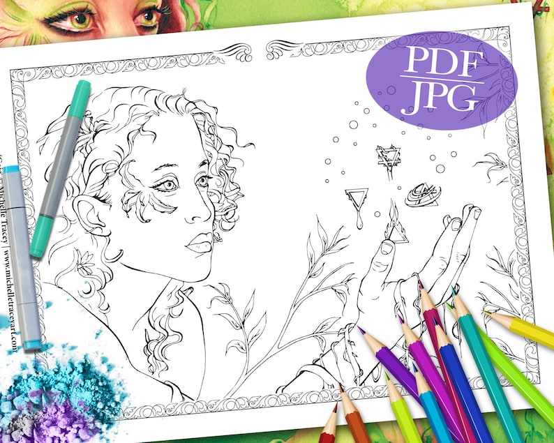 FANTASY COLORING PAGE 'gaia' Fantasy Goddess | Etsy