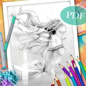 GRAYSCALE COLORING PAGE &#39;Sienna Fairy No. 2&#39; - Fairy Grayscale Coloring Page, Fantasy Grayscale Coloring Page For Adults, pdf