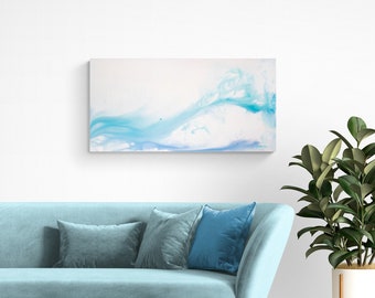 ABSTRACT OCEAN PAINTING "Sunday Blues" | Blue And White Painting | Beach Abstract Wall Art | Fluid Art