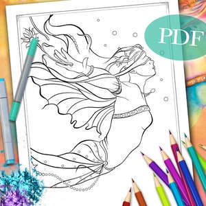 FAIRY COLORING PAGE &#39;Sienna Fairy No. 2&#39; - Coloring Page for Adults, Fantasy Coloring Page, Coloring Pages Digital Download, Printable, pdf