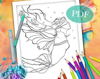 FAIRY COLORING PAGE 'Sienna Fairy No. 2' - Coloring Page for Adults, Fantasy Coloring Page, Coloring Pages Digital Download, Printable, pdf