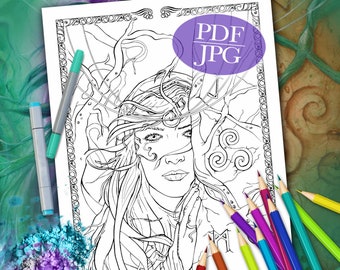 Celtic Goddess Coloring Page: &#39;Celtic Wisdom&#39; Mythology Art (PDF, JPG)