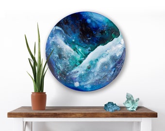 ORIGINAL ABSTRACT PAINTING 'Callisto' | Blue Painting | Round Painting | Abstract Wall Art