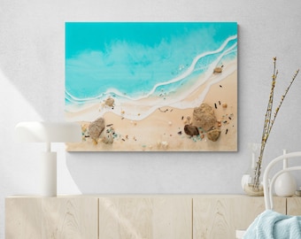 Beach Art | "Blue Beginnings" | Ocean Resin Art For Beach House | Original Beach Painting | Ocean Wall Decor