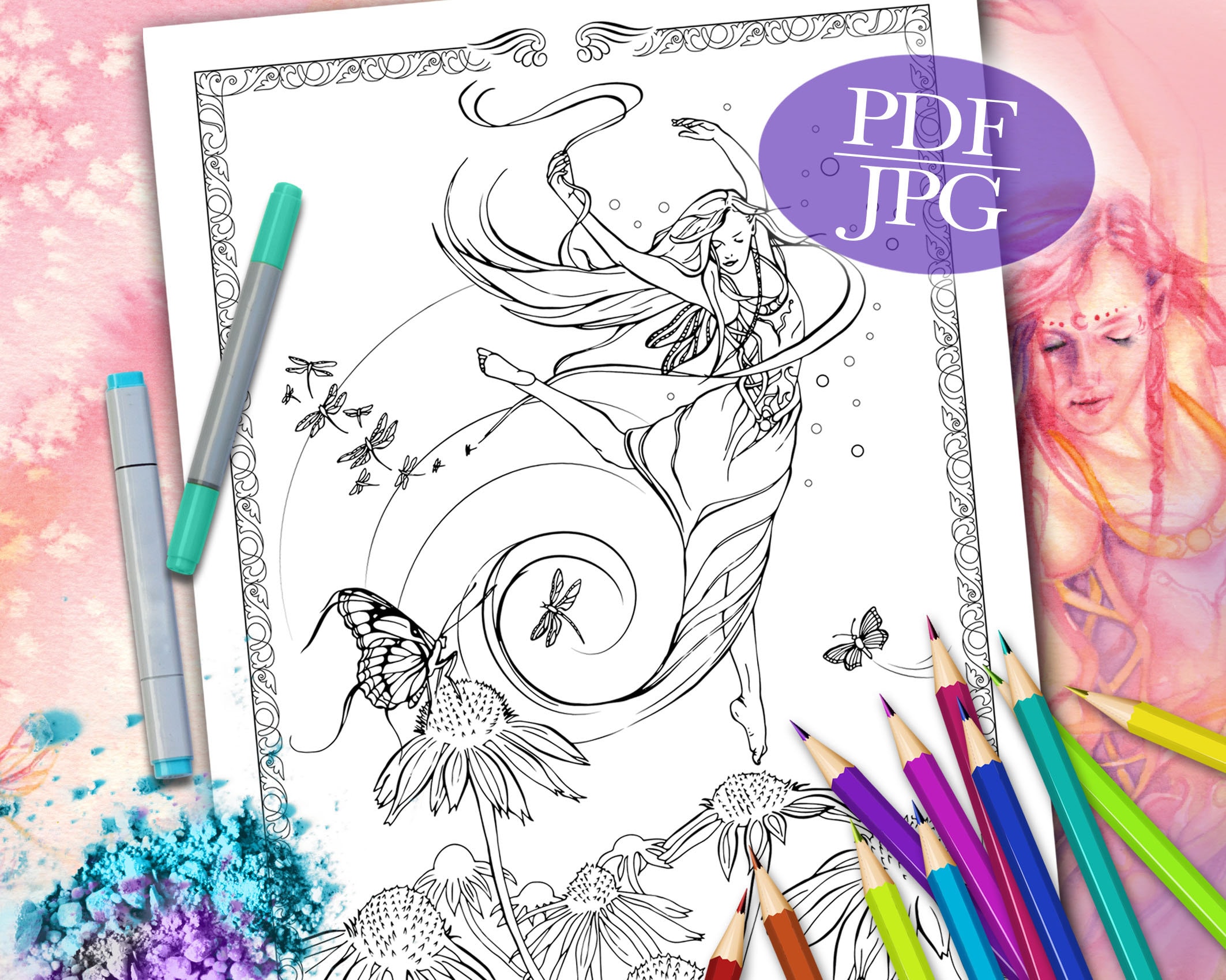 Glanduil Faebruary 2021 Coloring Page Fairy Fantasy Printable Pdf 