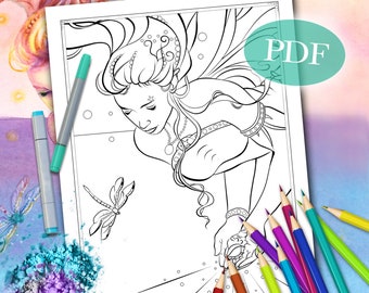 FAIRY COLORING PAGE 'Sienna Fairy No. 4' | Coloring Page for Adults | Fantasy Coloring Page | Digital Download | Printable | pdf