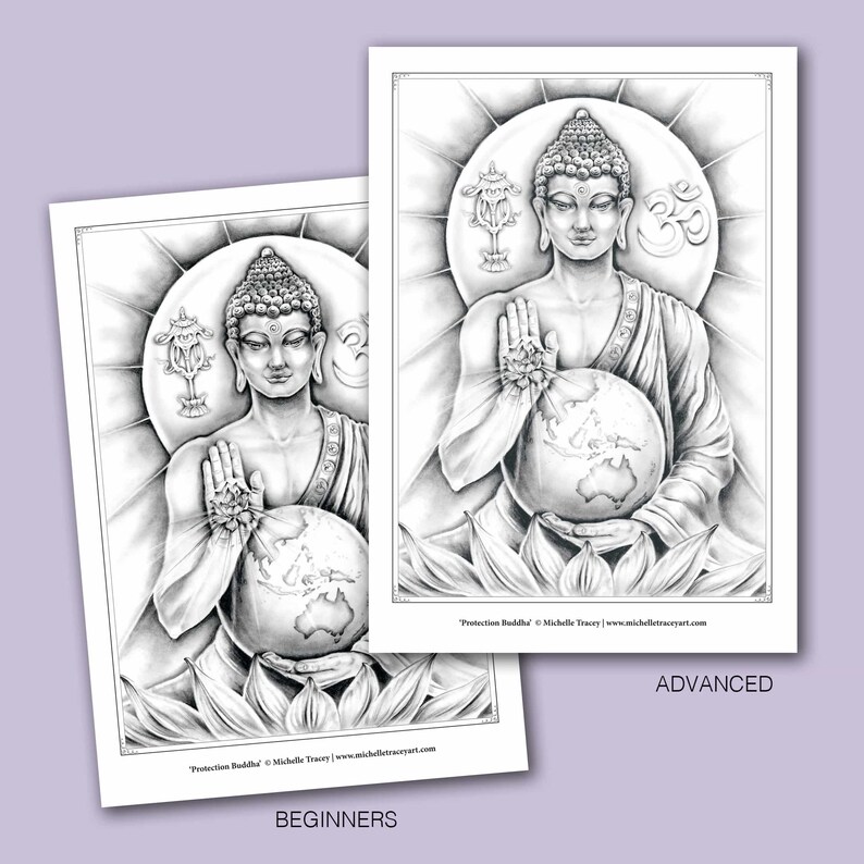 GRAYSCALE COLORING PAGE 'Protection Buddha' Buddha Coloring Page, Greyscale Coloring Page For Adults, Printable, pdf image 2