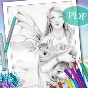 GRAYSCALE COLORING PAGE &#39;Sienna Fairy No. 1&#39; - Fairy Grayscale Coloring Page, Fantasy Grayscale Coloring Page For Adults, pdf