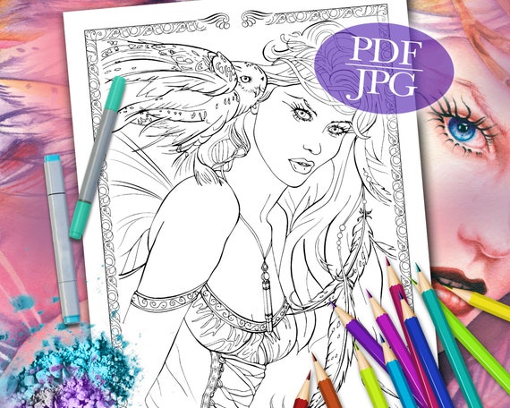 Fairy Coloring Page Into The Night Fantasy Etsy etsy