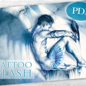 FANTASY TATTOO FLASH - &#39;Forgotten&#39; | Fantasy Tattoo Design | Crow Tattoo Design | Wing Tattoo | Spiritual Tattoo Flash | pdf