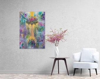 ORIGINAL VISIONARY PAINTING "Lotus Dream" | Lotus Abstract Painting | Textured Art | Acrylic Painting | Spiritual Wall Art