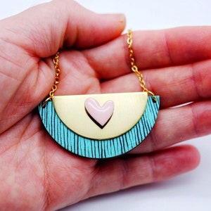 Art Deco necklace, wooden bib style pendant, hand painted modern jewellery, unique jewellery gifts