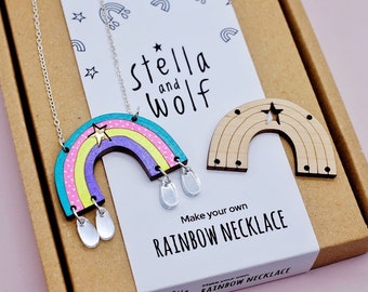 Make your own rainbow necklace, craft kits, jewellery making kit, creative gifts, gift for teenage girl, gift for women