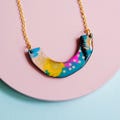 Colourful geometric statement necklace, modern wooden jewellery, abstract pendant