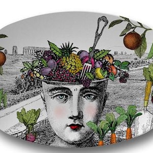 Fruit & Vegetable Serving Platter: Face Art Dinnerware, Kitchen Decor, Durable Indoor/Outdoor Dishware #10048