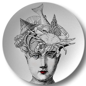 Seafood Lady Dinner Plate: Coastal Dishware, Nautical Tableware, Boating Dishes, Quirky Face Art #20019