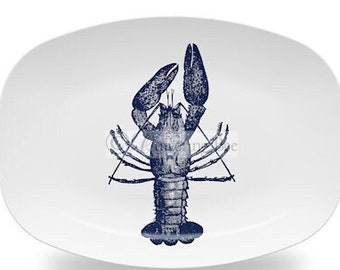 Coastal Serving Platters,navy blue lobster tray,crab kitchen decor, octopus,starfish serving plate,durable indoor/outdoor serveware #807p