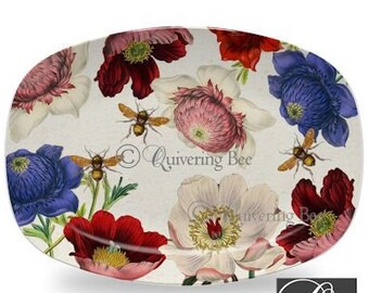Botanical Serving Platter,floral dinnerware,durable indoor/outdoor tray,vintage botanical,kitchen decor,colorful tableware #883p