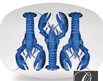 Lobster Serving Platter,nautical platters,Decoware™ dinnerware,sealife art dishes,blue and white platter,serving trays #p319