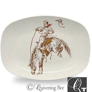 Cowboy Serving Platter, Rodeo Serving Tray, Bucking Bronco Tray, Western Kitchen Decor, Horse Art Tableware, Indoor/Outdoor Dinnerware #910p