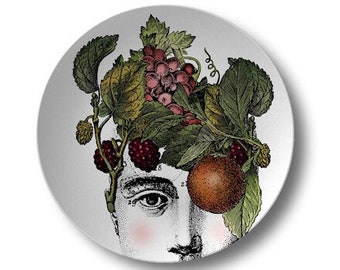 Fruit Head Lady Dinner Plate,Decoware™ dinnerware,vintage botanical dishes,microwave oven safe,10 inch dinner plate #2