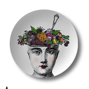 Fruit Art Dinner Plate, Indoor/Outdoor Dinnerware, Gift for Vegan, Plates With Faces, Quirky 10 Inch Dining Plates, Kitchen Wall Decor #713