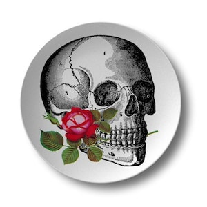 Skull & Rose Dinner Plate, Sugar Skull Dining Plate, Vintage Anatomy Dinnerware, 10 Inch Dining Dishes, Steampunk Kitchen Decor #20