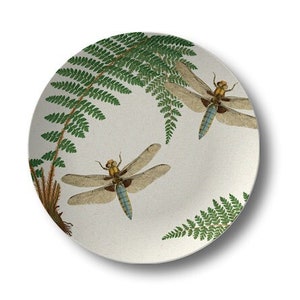 Dragonfly & Fern Dinner Plate,woodland dinnerware,vintage botanical dishes,durable indoor/outdoor plate 982 Option A