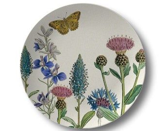 Botanical Dinner Plate,bee art plates,butterfly dinner plates,Decoware™ dinnerware,flower dishes,custom dinnerware,floral plates #900