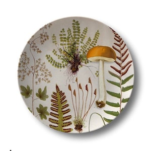 Mushroom & Fern Dinner Plate,Decoware™ dinnerware,botanical dishes,green fern plates,vintage botanical plates #991