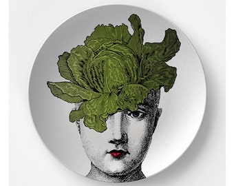 Vegetable Art Dinner Plate,Decoware™ dinnerware,vintage botanical dishes,face art plates,microwave safe plates #108