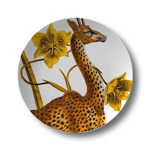 Giraffe Dinner Plate, Animal Themed Dishes, Indoor/Outdoor Dinnerware, Yellow Kitchen Decor, USA Made #797