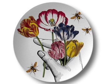 Botanical Dinner Plate,tulip art tableware,orchid plate,durable indoor/outdoor dinnerware,colorful floral plate,kitchen wall decor #10034