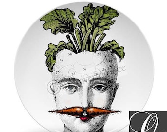 Carrot Art Dinner Plate, vegetable art plates,ThermoSāf® dinnerware,10 inch dinner plates,face art dishes,vegan gifts,kitchen wall art #107