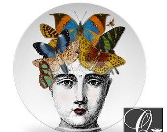 Butterfly Art Plate,face art dinner plates,ThermoSāf® dinnerware,black and white dishes,kitchen wall decor #699